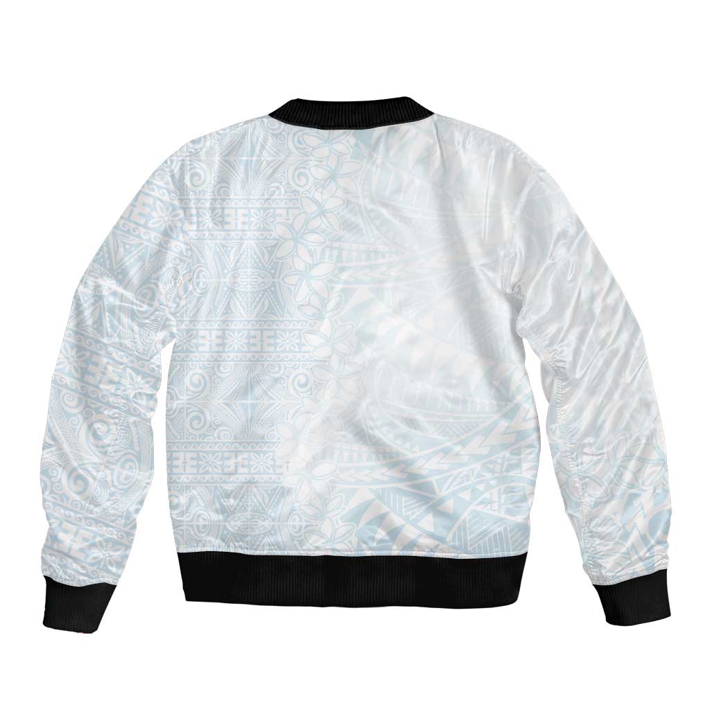 White Sunday Bomber Jacket Plumeria Tatau Mix Tapa LT7 - Polynesian Pride
