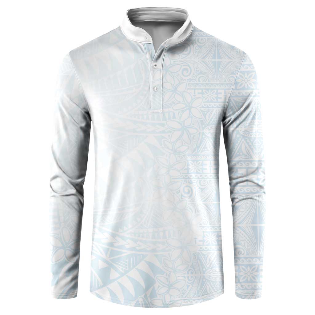 White Sunday Button Sweatshirt Plumeria Tatau Mix Tapa LT7 White - Polynesian Pride