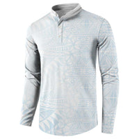 White Sunday Button Sweatshirt Plumeria Tatau Mix Tapa LT7 - Polynesian Pride