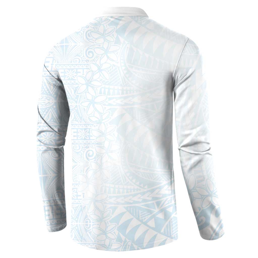 White Sunday Button Sweatshirt Plumeria Tatau Mix Tapa LT7 - Polynesian Pride