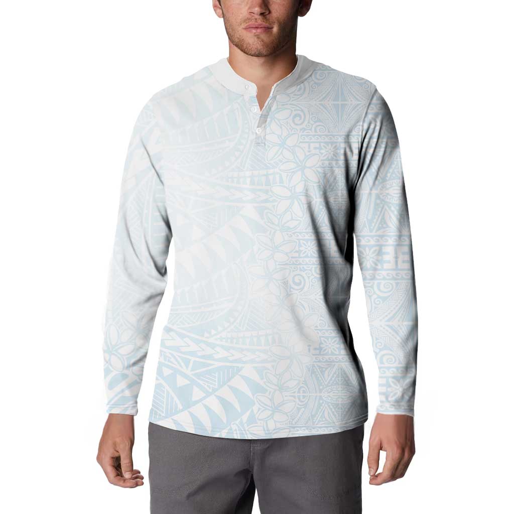 White Sunday Button Sweatshirt Plumeria Tatau Mix Tapa LT7 - Polynesian Pride