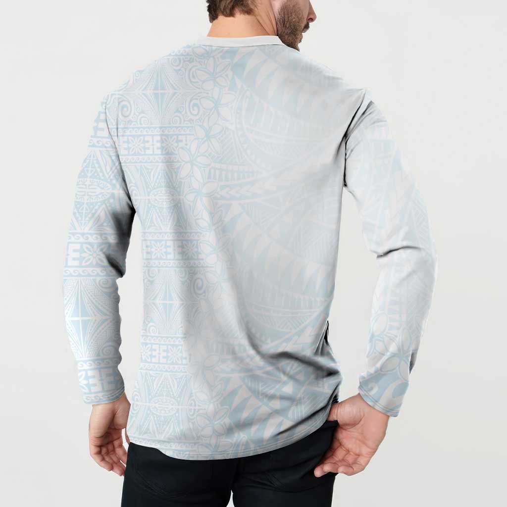 White Sunday Button Sweatshirt Plumeria Tatau Mix Tapa LT7 - Polynesian Pride