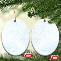 White Sunday Ceramic Ornament Plumeria Tatau Mix Tapa LT7 Oval White - Polynesian Pride
