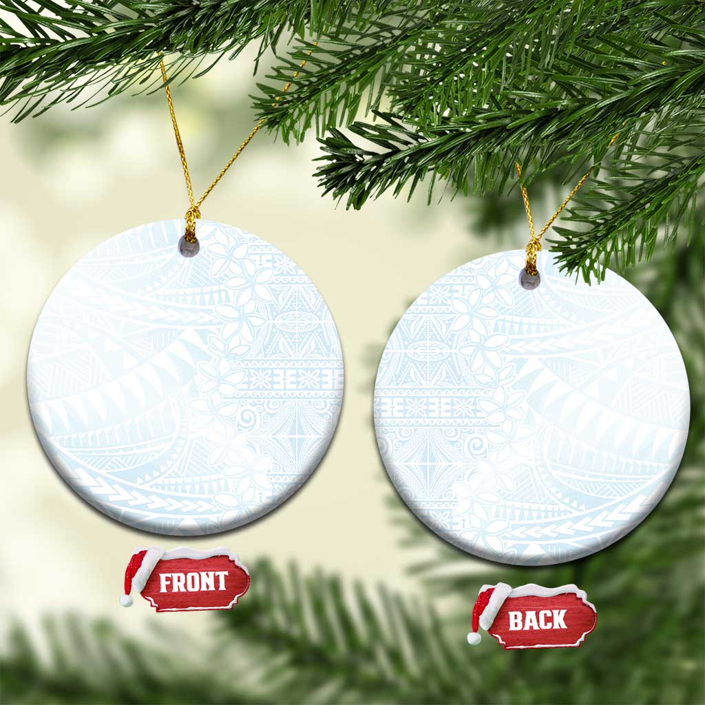 White Sunday Ceramic Ornament Plumeria Tatau Mix Tapa LT7 Circle White - Polynesian Pride