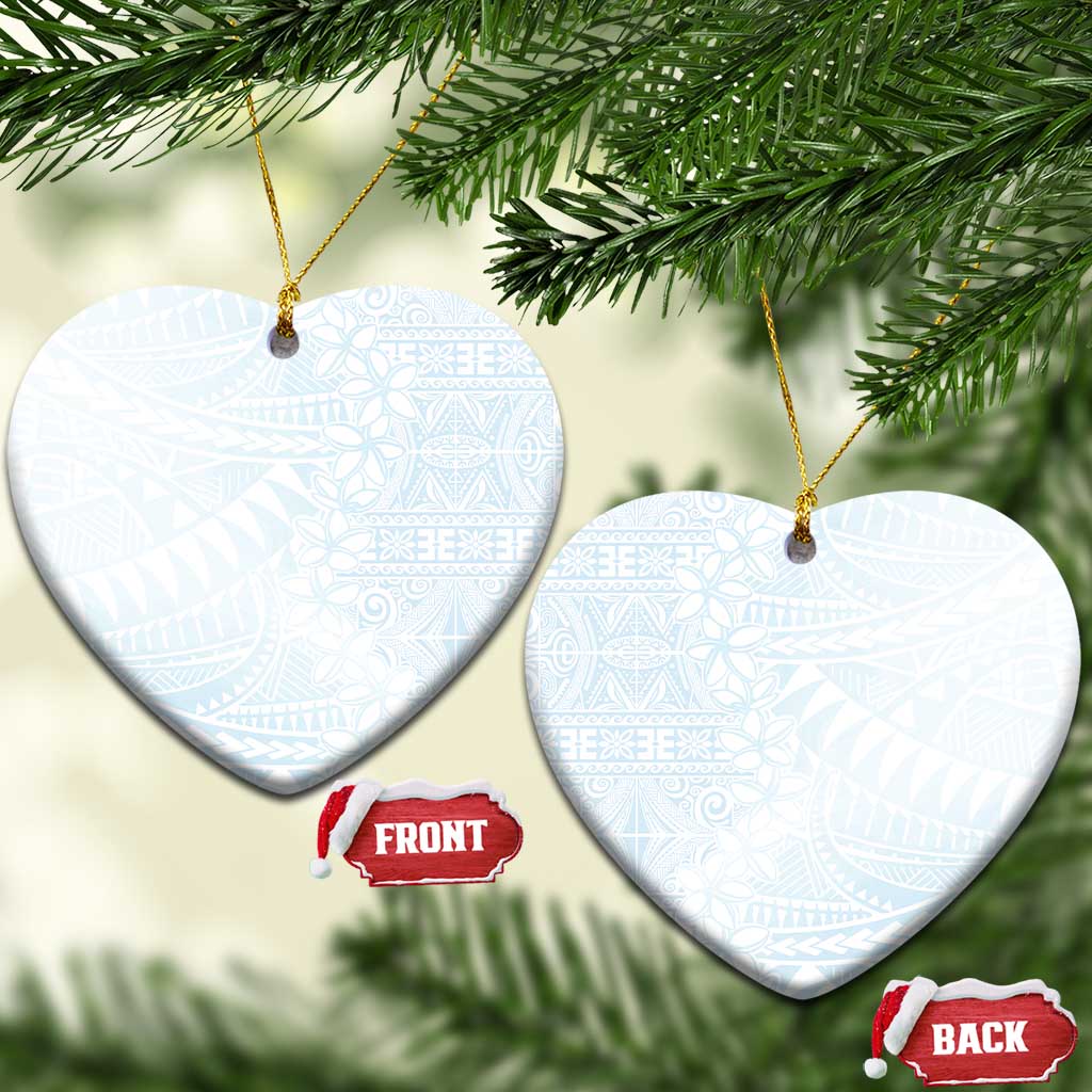 White Sunday Ceramic Ornament Plumeria Tatau Mix Tapa LT7 Heart White - Polynesian Pride