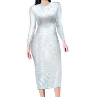 White Sunday Long Sleeve Bodycon Dress Plumeria Tatau Mix Tapa LT7 Long Dress White - Polynesian Pride