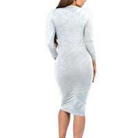 White Sunday Long Sleeve Bodycon Dress Plumeria Tatau Mix Tapa LT7 - Polynesian Pride