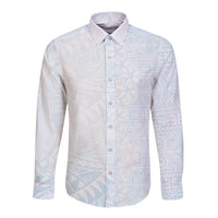 White Sunday Long Sleeve Button Shirt Plumeria Tatau Mix Tapa LT7 Unisex White - Polynesian Pride