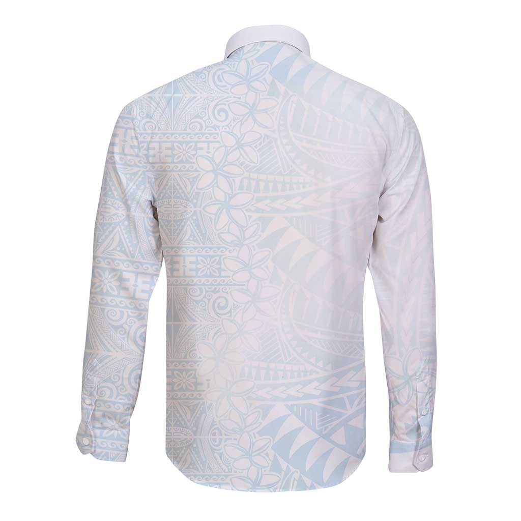 White Sunday Long Sleeve Button Shirt Plumeria Tatau Mix Tapa LT7 - Polynesian Pride