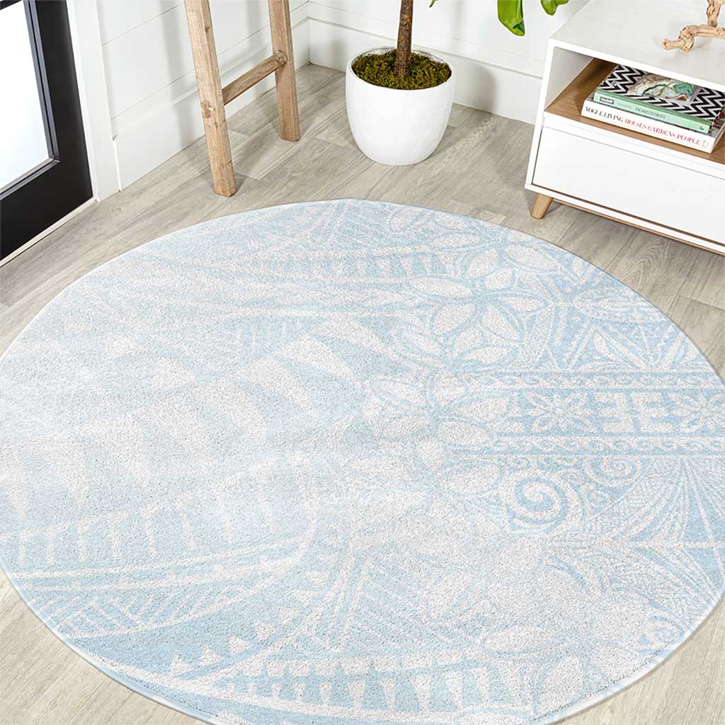 White Sunday Round Carpet Plumeria Tatau Mix Tapa LT7 White - Polynesian Pride