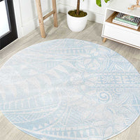 White Sunday Round Carpet Plumeria Tatau Mix Tapa LT7 White - Polynesian Pride