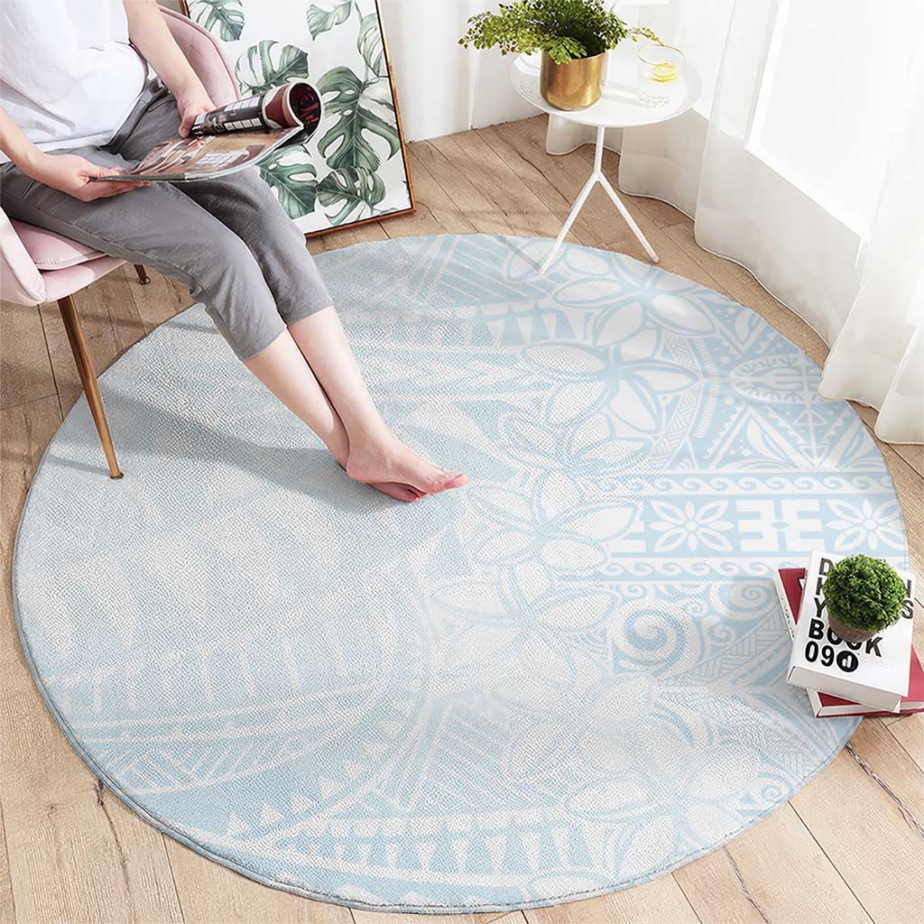White Sunday Round Carpet Plumeria Tatau Mix Tapa LT7 - Polynesian Pride