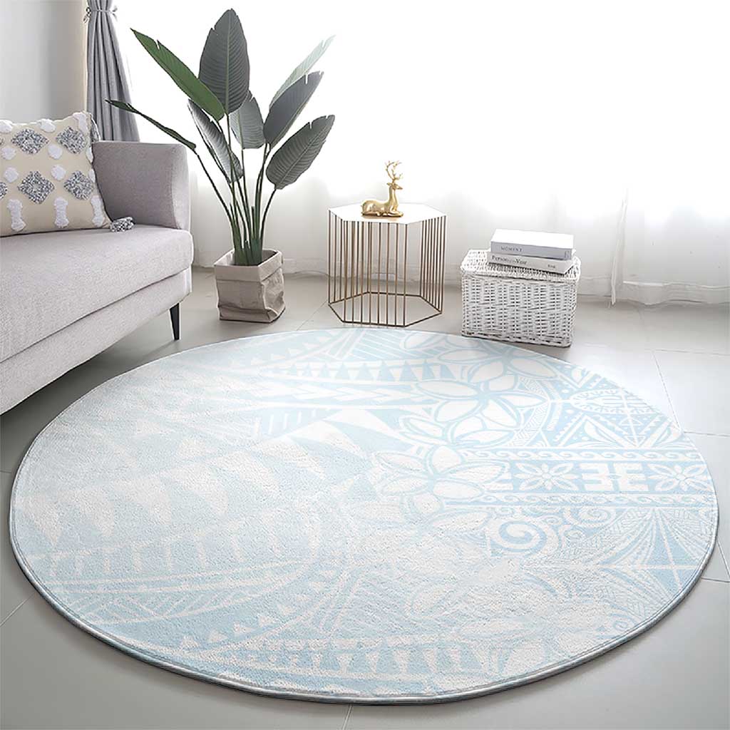 White Sunday Round Carpet Plumeria Tatau Mix Tapa LT7 - Polynesian Pride