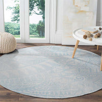 White Sunday Round Carpet Plumeria Tatau Mix Tapa LT7 - Polynesian Pride