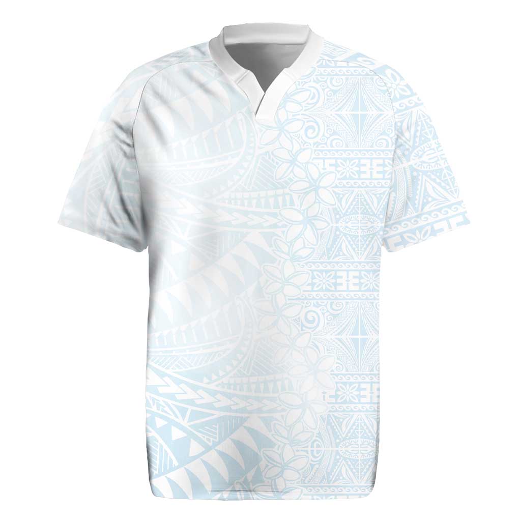 White Sunday Rugby Jersey Plumeria Tatau Mix Tapa LT7 White - Polynesian Pride