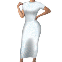 White Sunday Short Sleeve Bodycon Dress Plumeria Tatau Mix Tapa LT7 Long Dress White - Polynesian Pride