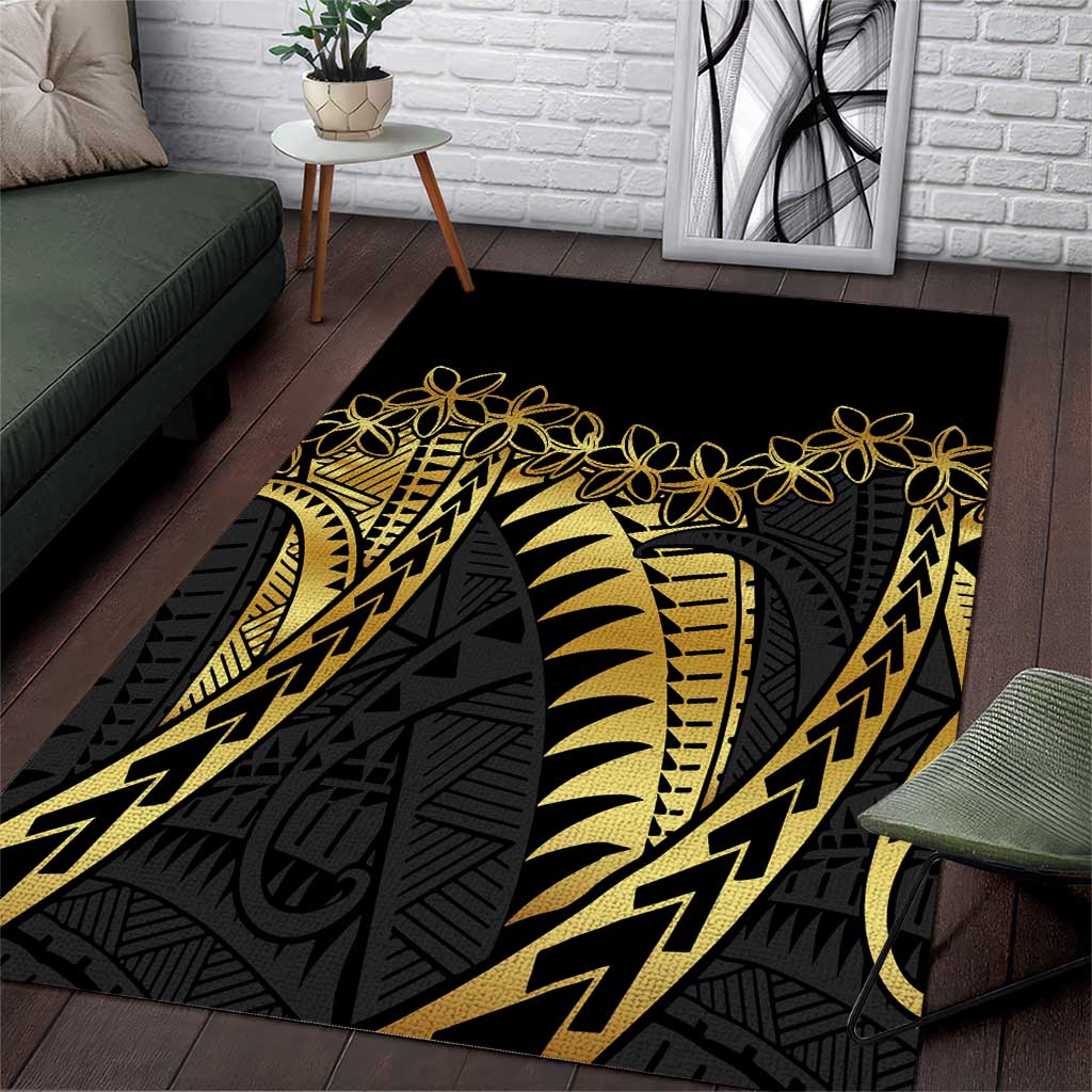 Polynesia Area Rug Black & Gold Fancy Plumeria