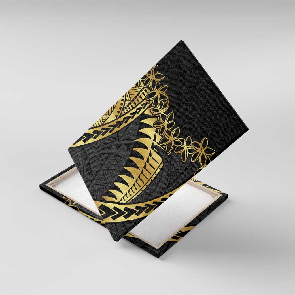 Polynesia Canvas Wall Art Black & Gold Fancy Plumeria LT7 With Frame Black Gold - Polynesian Pride