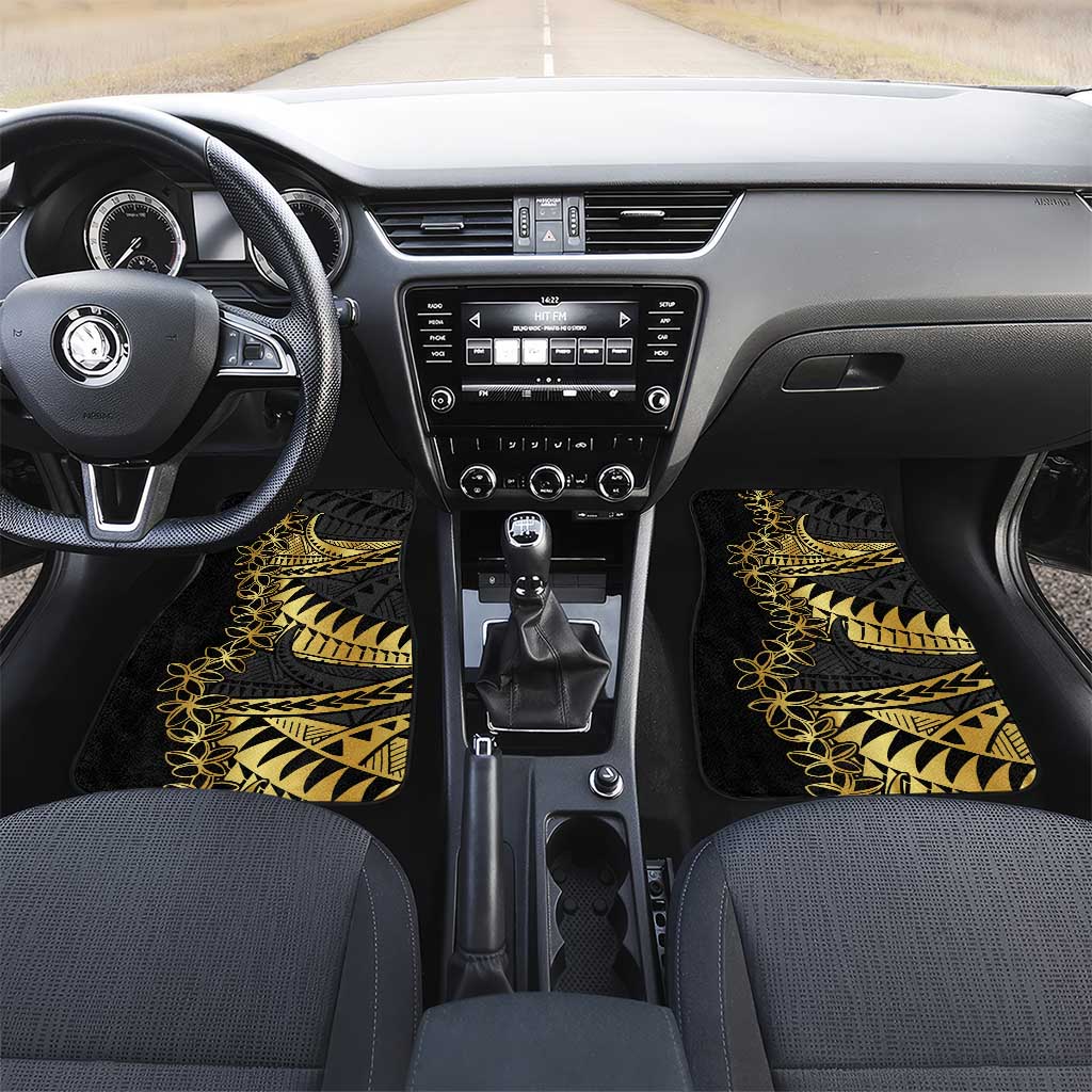Polynesia Car Mats Black & Gold Fancy Plumeria LT7 Set 2pcs - Front Black Gold - Polynesian Pride