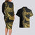 Polynesia Couples Matching Long Sleeve Bodycon Dress and Hawaiian Shirt Black & Gold Fancy Plumeria