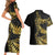 Polynesia Couples Matching Short Sleeve Bodycon Dress and Hawaiian Shirt Black & Gold Fancy Plumeria