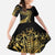 Polynesia Family Matching Long Sleeve Bodycon Dress and Hawaiian Shirt Black & Gold Fancy Plumeria