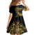 Polynesia Family Matching Long Sleeve Bodycon Dress and Hawaiian Shirt Black & Gold Fancy Plumeria