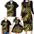 Polynesia Family Matching Long Sleeve Bodycon Dress and Hawaiian Shirt Black & Gold Fancy Plumeria