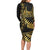 Polynesia Family Matching Long Sleeve Bodycon Dress and Hawaiian Shirt Black & Gold Fancy Plumeria