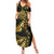 Polynesia Family Matching Summer Maxi Dress and Hawaiian Shirt Black & Gold Fancy Plumeria