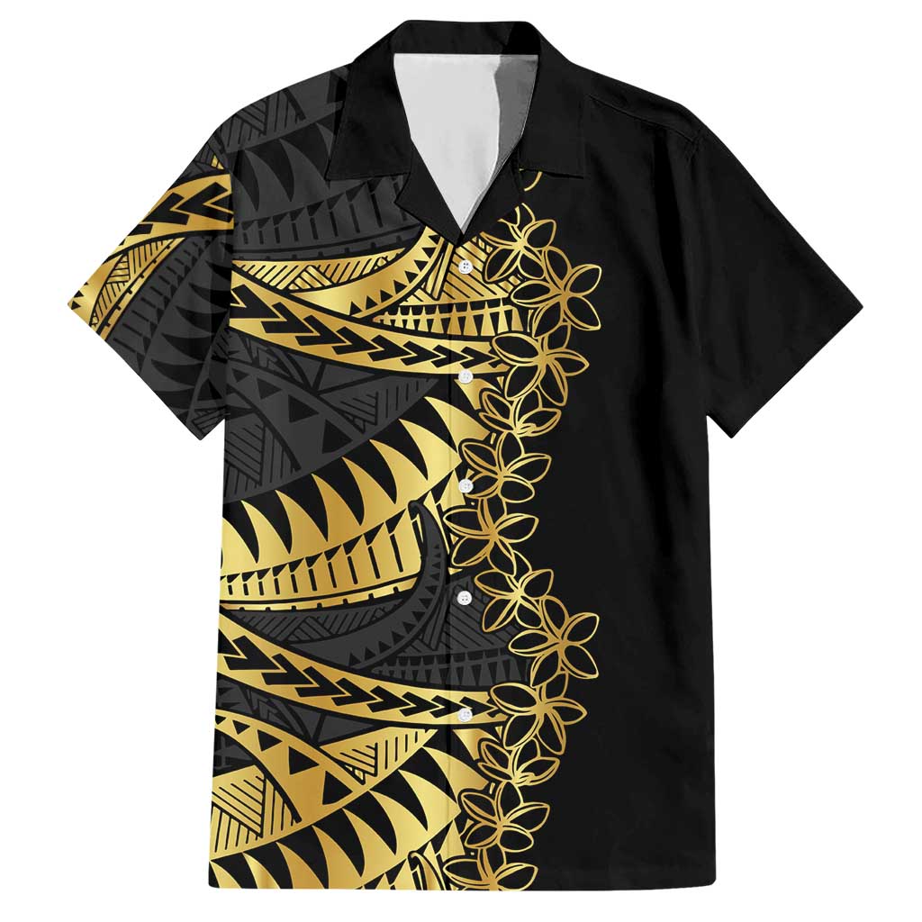 Polynesia Hawaiian Shirt Black & Gold Fancy Plumeria LT7 Black Gold - Polynesian Pride