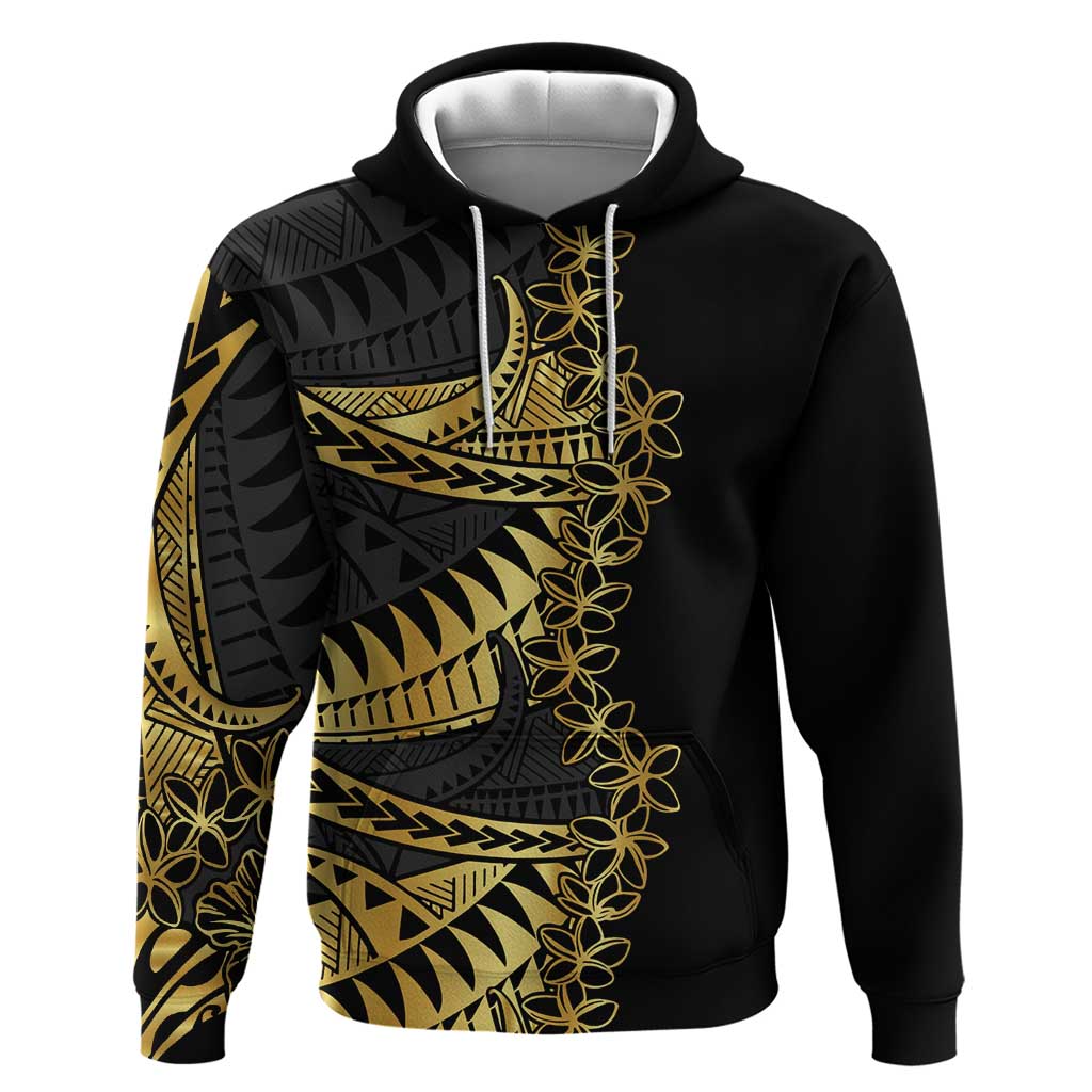 Polynesia Hoodie Black & Gold Fancy Plumeria