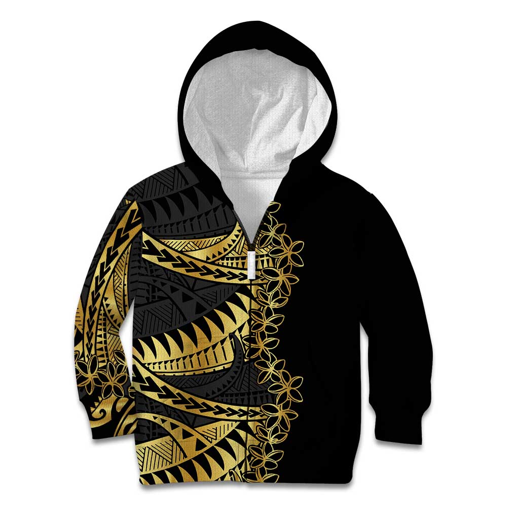 Polynesia Kid Hoodie Black & Gold Fancy Plumeria LT7 Zip Hoodie Black Gold - Polynesian Pride