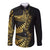 Polynesia Long Sleeve Button Shirt Black & Gold Fancy Plumeria