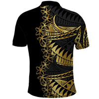 Polynesia Polo Shirt Black & Gold Fancy Plumeria LT7 - Polynesian Pride