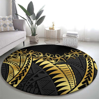 Polynesia Round Carpet Black & Gold Fancy Plumeria LT7 - Polynesian Pride