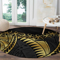 Polynesia Round Carpet Black & Gold Fancy Plumeria LT7 - Polynesian Pride