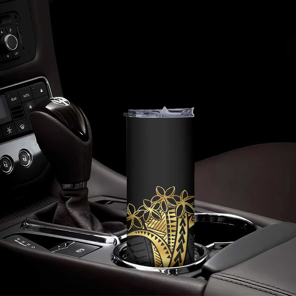 Polynesia Personalised Skinny Tumbler Black & Gold Fancy Plumeria LT7 - Polynesian Pride