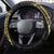 Polynesia Steering Wheel Cover Black & Gold Fancy Plumeria