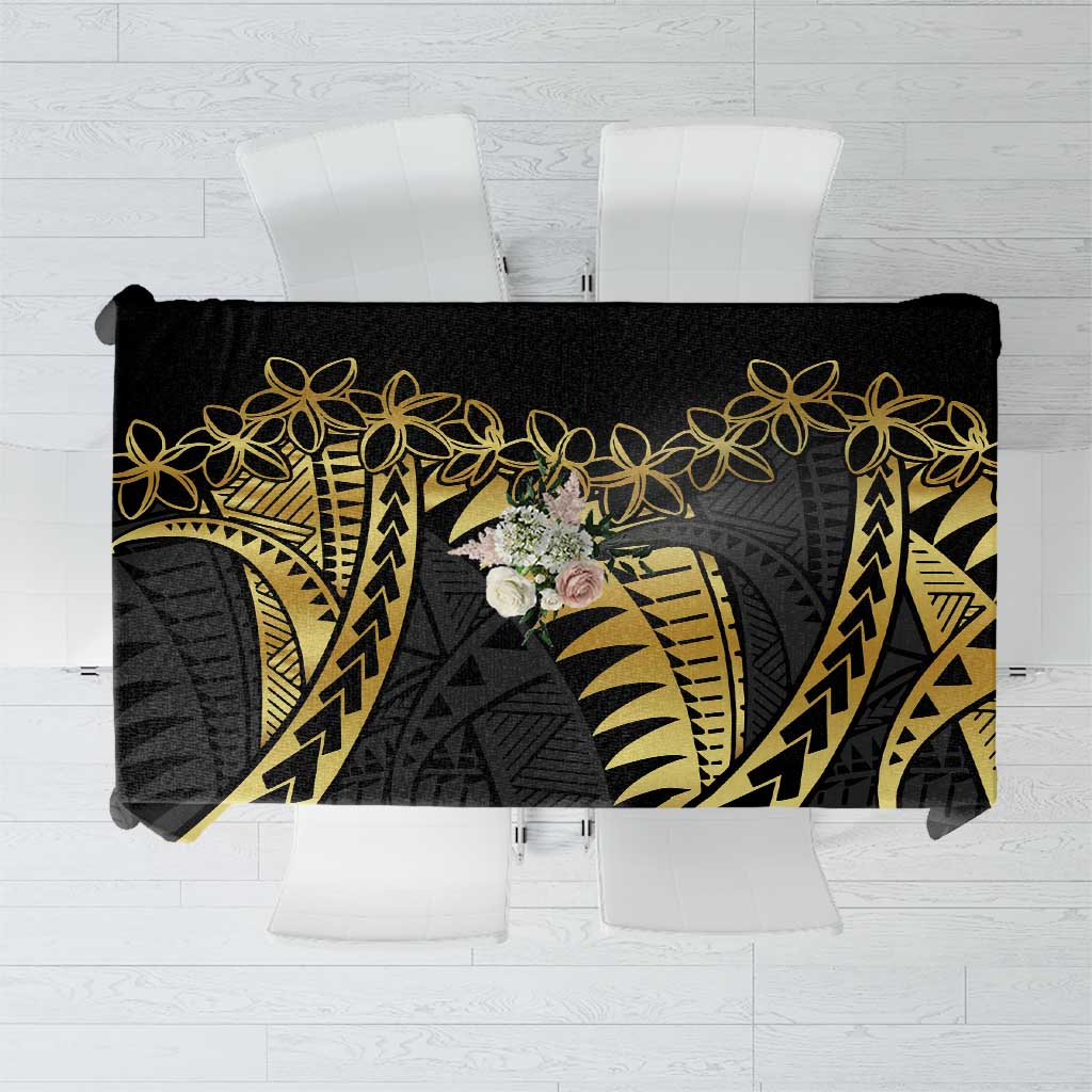 Polynesia Tablecloth Black & Gold Fancy Plumeria LT7 Black Gold - Polynesian Pride