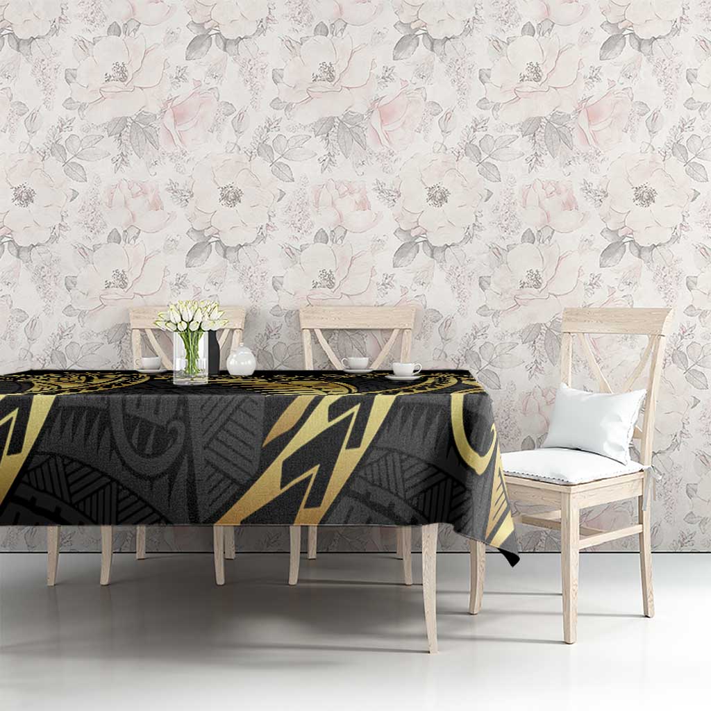 Polynesia Tablecloth Black & Gold Fancy Plumeria LT7 - Polynesian Pride