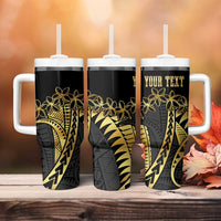 Polynesia Personalised Tumbler With Handle Black & Gold Fancy Plumeria LT7 - Polynesian Pride