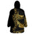 Polynesia Wearable Blanket Hoodie Black & Gold Fancy Plumeria