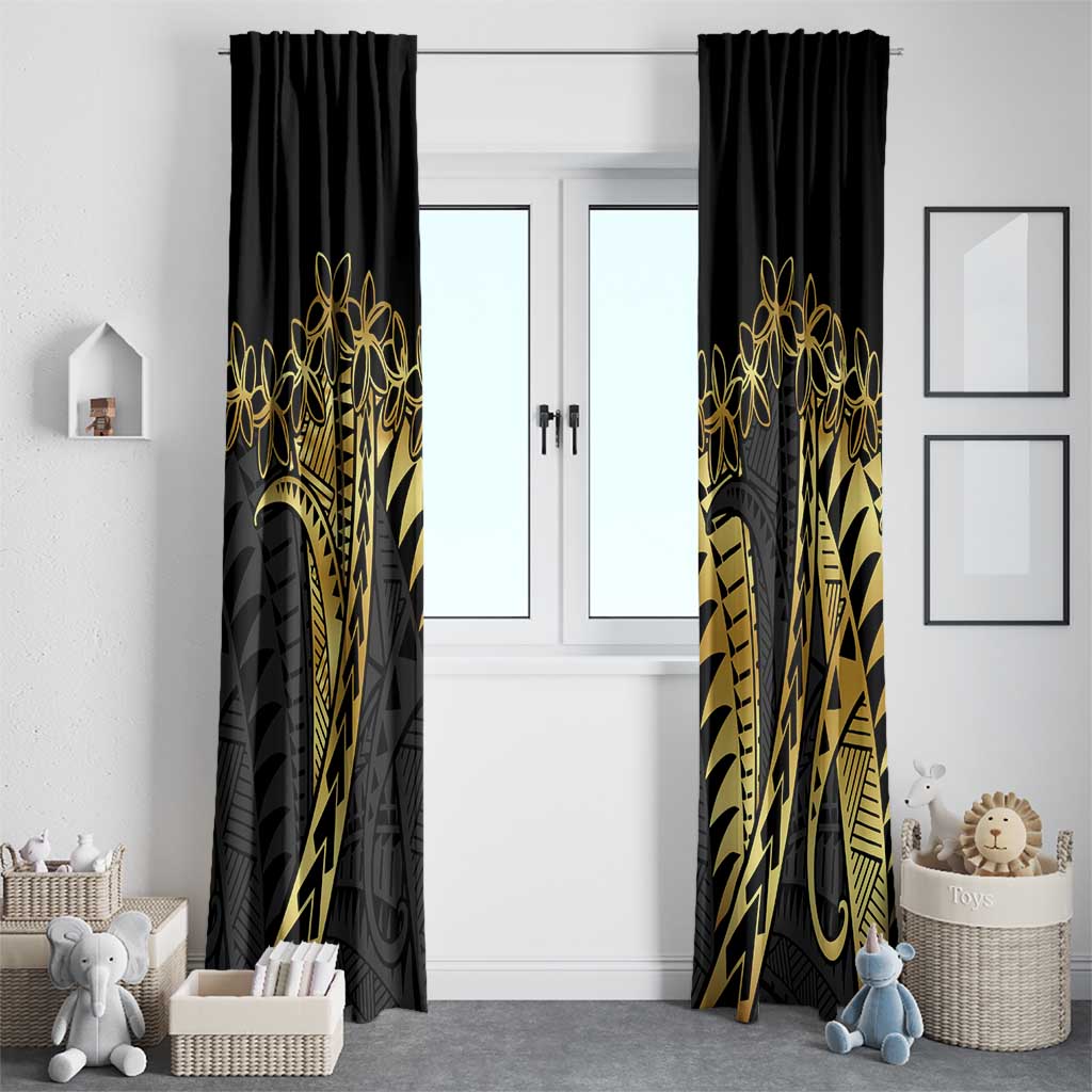 Polynesia Window Curtain Black & Gold Fancy Plumeria LT7 - Polynesian Pride