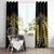 Polynesia Window Curtain Black & Gold Fancy Plumeria