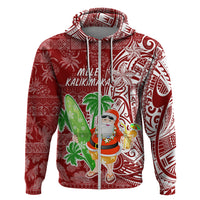 Hawaii Christmas Mele Kalikimaka Hoodie Santa Claus LT7 Zip Hoodie Red - Polynesian Pride
