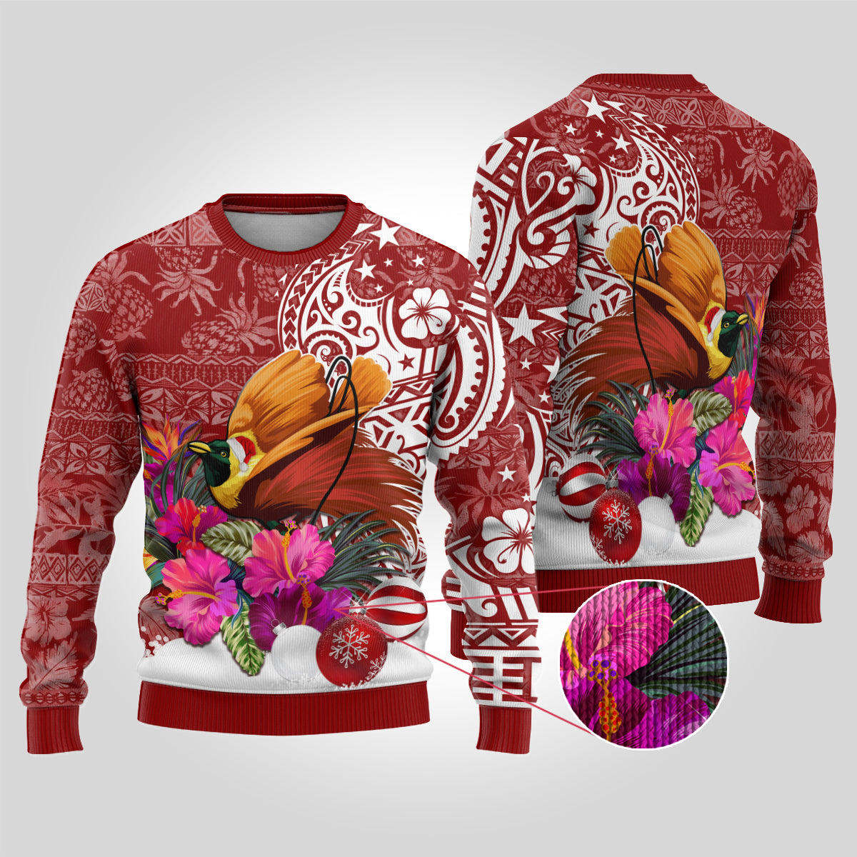 Papua New Guinea Christmas Ugly Christmas Sweater Bird-of-Paradise Special LT7 Red - Polynesian Pride