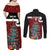 Personalised New Zealand Maori Christmas Couples Matching Off Shoulder Maxi Dress and Long Sleeve Button Shirt Xmas Fern Mix Kowhawhai