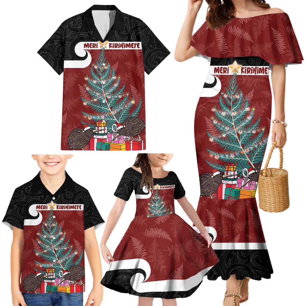 Personalised New Zealand Maori Christmas Family Matching Mermaid Dress and Hawaiian Shirt Xmas Fern Mix Kowhawhai