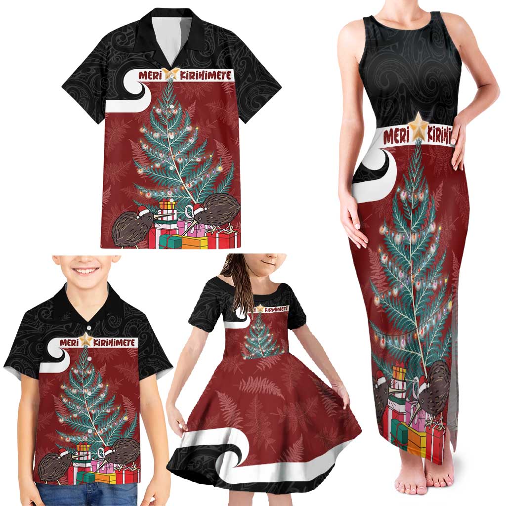 Personalised New Zealand Maori Christmas Family Matching Tank Maxi Dress and Hawaiian Shirt Xmas Fern Mix Kowhawhai